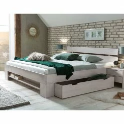 Kernbuche Scandi Doppelbett In Weiß - Paryra -Massivholzbetten Shop kernbuche scandi doppelbett in weiss lackiert optional mit bettkasten paryra 03