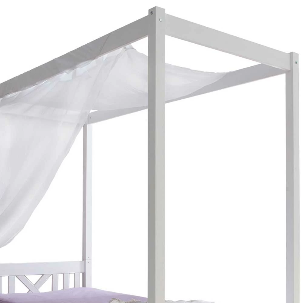 Kiefernholz Himmelbett in Weiß - Fomar Kiefernholz Himmelbett In Weiß - Fomar -Massivholzbetten Shop kiefernholz himmelbett in weiss in 90x200 optional mit bettkasten fomar 03