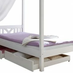 Kiefernholz Himmelbett In Weiß - Fomar 4 Kiefernholz Himmelbett In Weiß - Fomar -Massivholzbetten Shop kiefernholz himmelbett in weiss in 90x200 optional mit bettkasten fomar 04