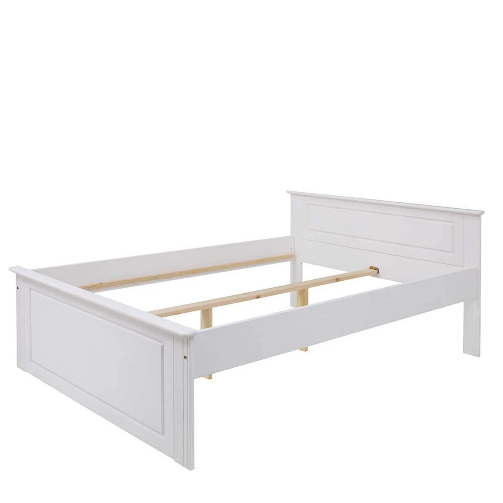 Lackiertes Kiefernholz Ehebett in Weiß - Velriva Lackiertes Kiefernholz Ehebett In Weiß - Velriva -Massivholzbetten Shop lackiertes kiefernholz ehebett in weiss bettschubkaesten optional velriva f