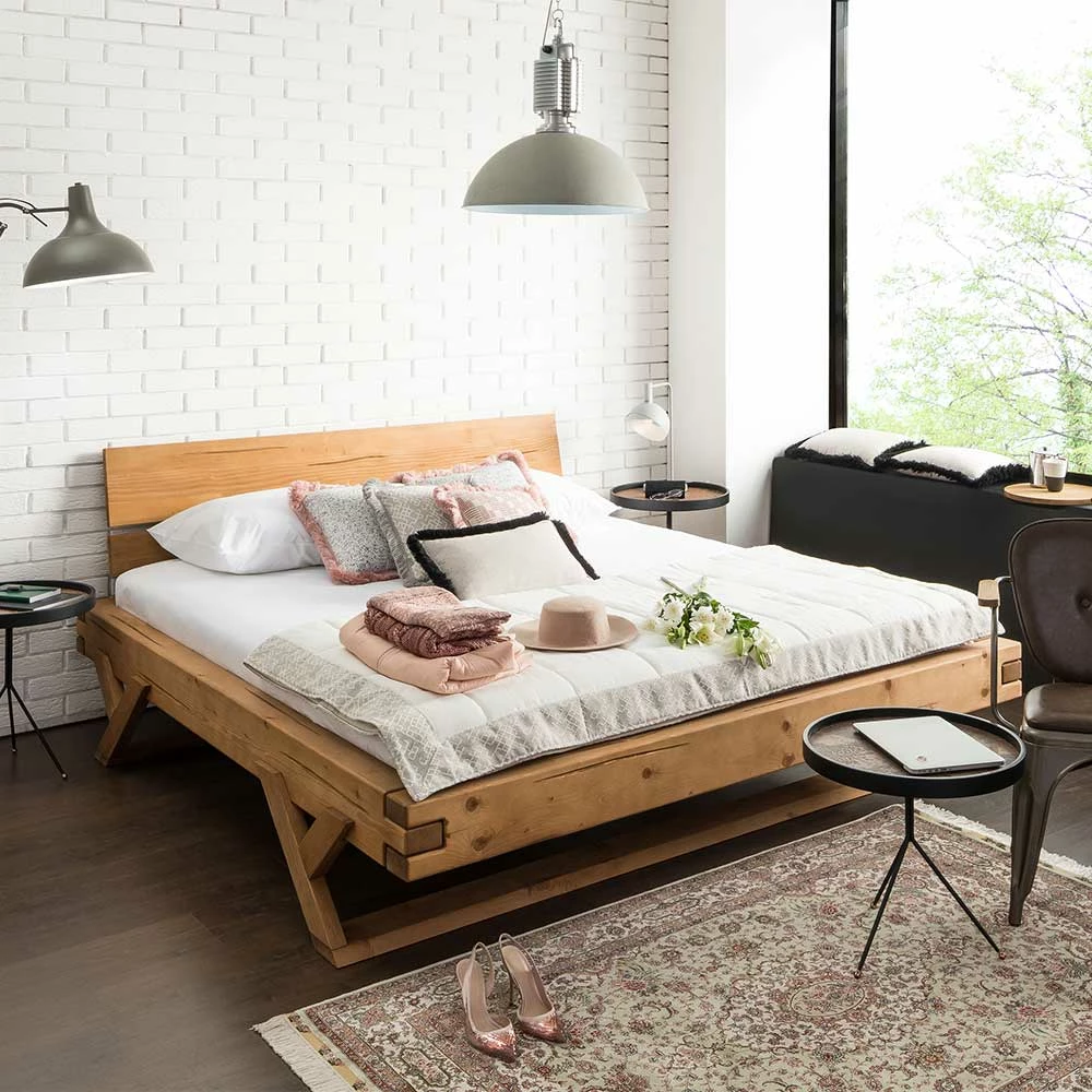 Landhaus Massivholzbett mit Kufen - Fuertun Landhaus Massivholzbett Mit Kufen - Fuertun -Massivholzbetten Shop landhaus massivholzbett mit kufen aus fichte mit antik finish fuertun 01