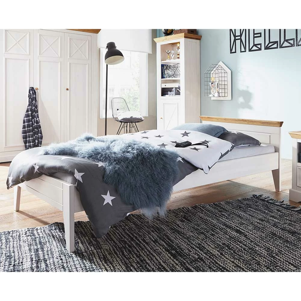 Landhausbett in 90x200 oder 120x200 - Envicron Landhausbett In 90x200 Oder 120x200 - Envicron -Massivholzbetten Shop landhausbett in 90x200 oder 120x200 weiss eichefarben aus kiefer envicron 01