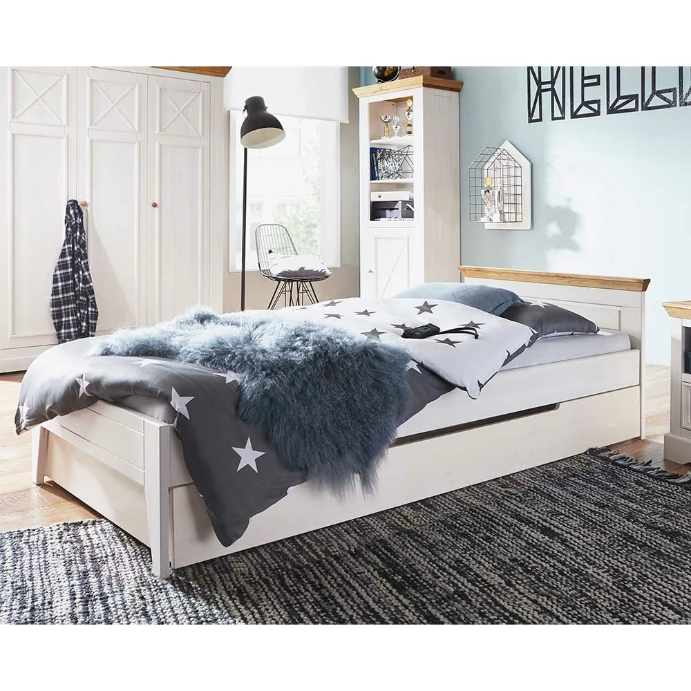 Landhausbett in 90x200 oder 120x200 - Envicron Landhausbett In 90x200 Oder 120x200 - Envicron -Massivholzbetten Shop landhausbett in 90x200 oder 120x200 weiss eichefarben aus kiefer envicron 02