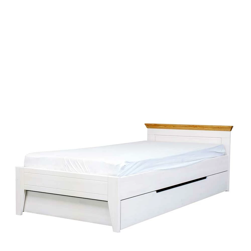 Landhausbett in 90x200 oder 120x200 - Envicron Landhausbett In 90x200 Oder 120x200 - Envicron -Massivholzbetten Shop landhausbett in 90x200 oder 120x200 weiss eichefarben aus kiefer envicron 03