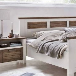 Landhausbett Dubanos In Weiß Braun -Massivholzbetten Shop landhausbett weiss braun kiefer dubanos 03