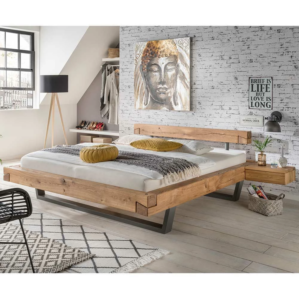 Loft Balkenbett mit 2 Hänge-Nachttischen Basiclicata aus Wildeiche (dreiteilig) Loft Balkenbett Mit 2 Hänge-Nachttischen Basiclicata Aus Wildeiche (dreiteilig) -Massivholzbetten Shop loft balkenbett mit 2 haenge nachttischen aus wildeiche basiclicata 01