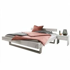 Massives Balkenbett In Weiß Lasiert - Restania