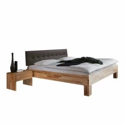 Massivholzbett Zenya Mit Kunstleder-Kopfteil Grau (zweiteilig)