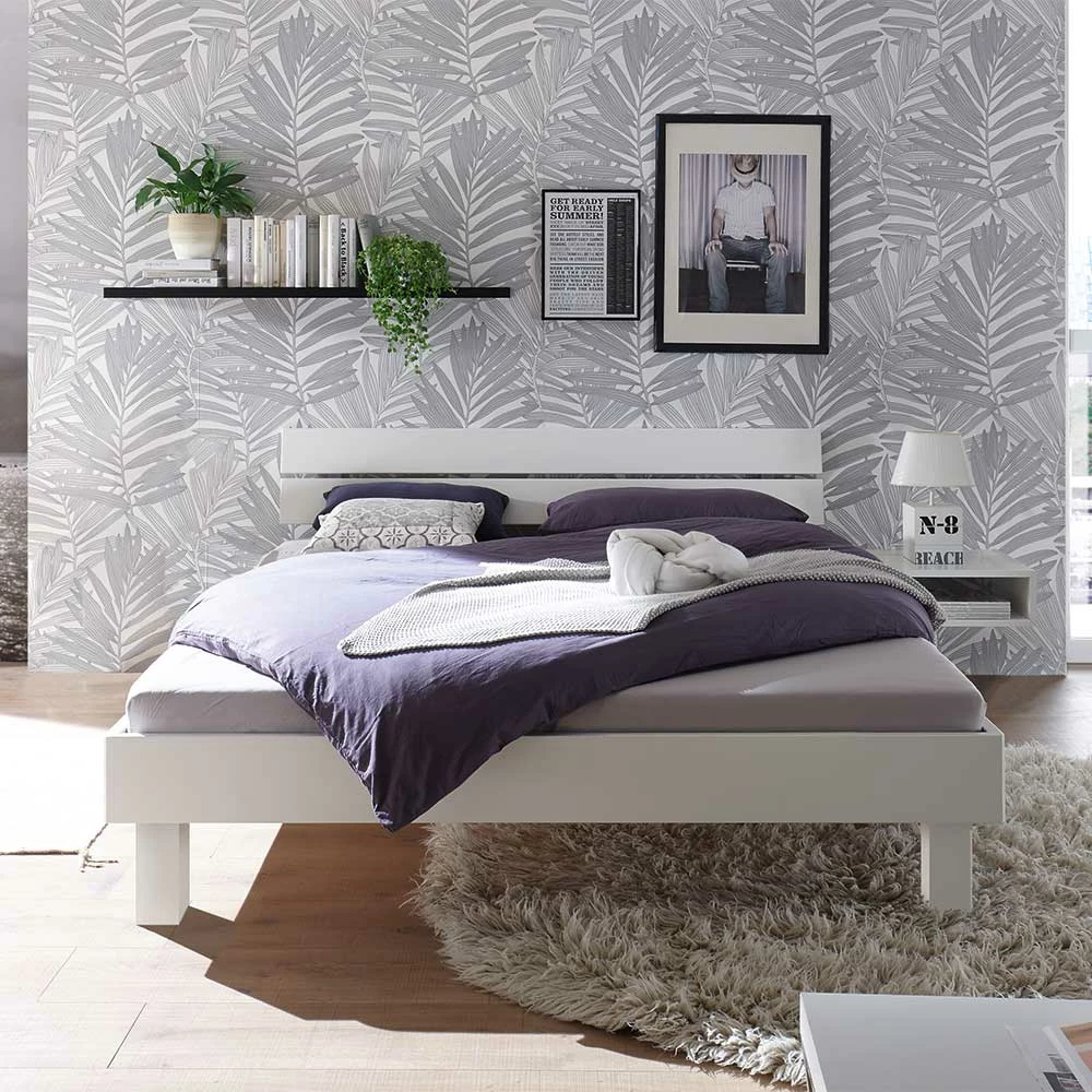 Modernes Holzbett mit Nachttisch - Crimera (zweiteilig) Modernes Holzbett Mit Nachttisch - Crimera (zweiteilig) -Massivholzbetten Shop modernes holzbett mit nachttisch in weiss 90x200 100x200 crimera 01