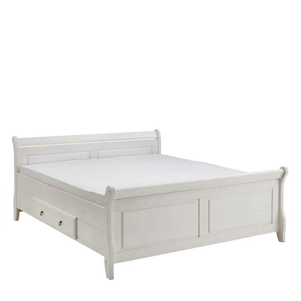 Modernes Landhausbett in Weiß - Kazanova Modernes Landhausbett In Weiß - Kazanova -Massivholzbetten Shop modernes landhausbett in weiss aus kiefer massivholz kazanova f