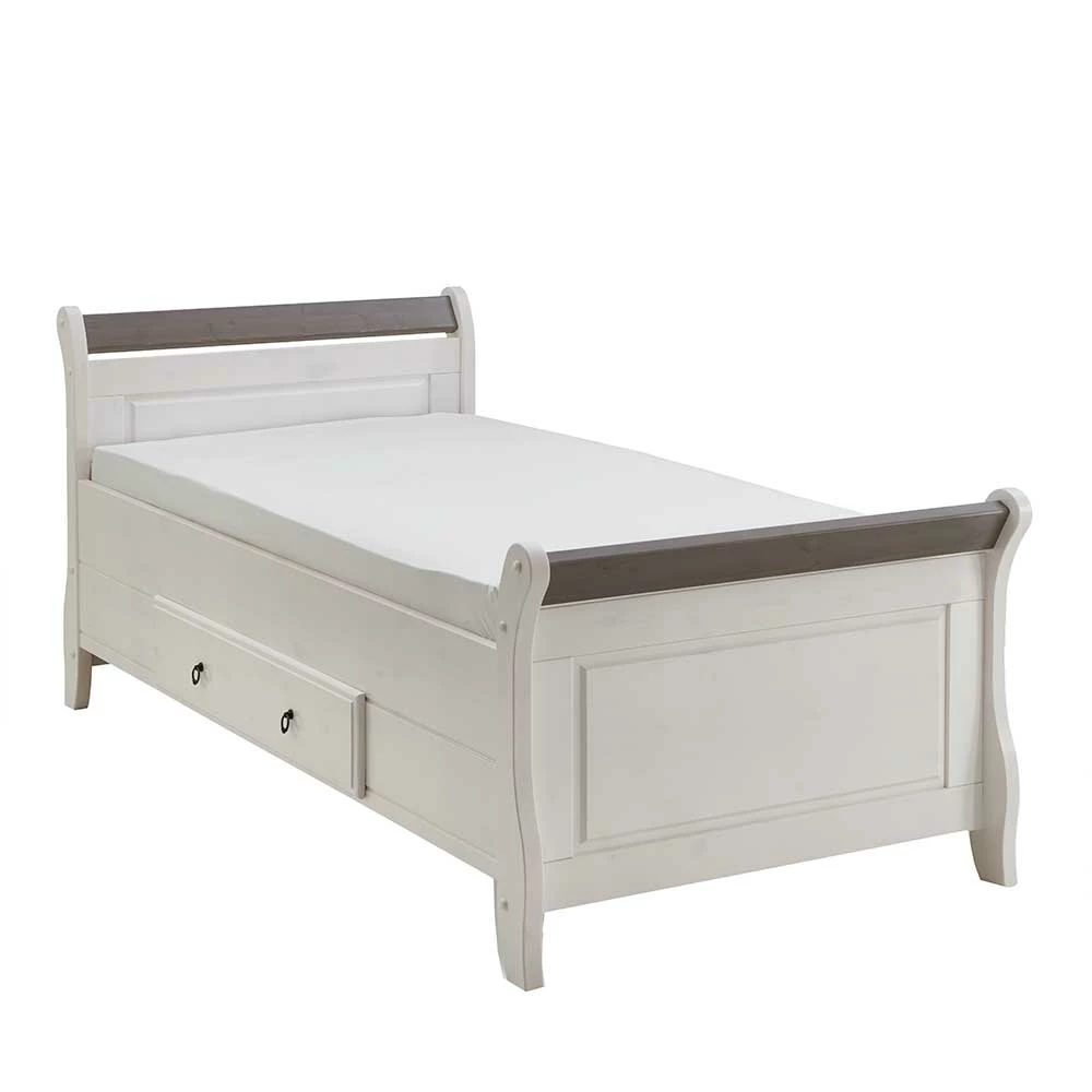 Modernes Landhausbett in Weiß & Grau - Caneon Modernes Landhausbett In Weiß & Grau - Caneon -Massivholzbetten Shop modernes landhausbett in weiss grau 90x200 oder 100x200 caneon 01