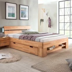 Naturfarbenes Kernbuche Bett Mit Kopfteil - Nucet -Massivholzbetten Shop naturfarbenes kernbuche bett mit kopfteil optional mit bettkasten nucet 02