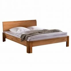 Robustes Eiche Massivholzbett Mora Mit Gebogenem Kopfteil