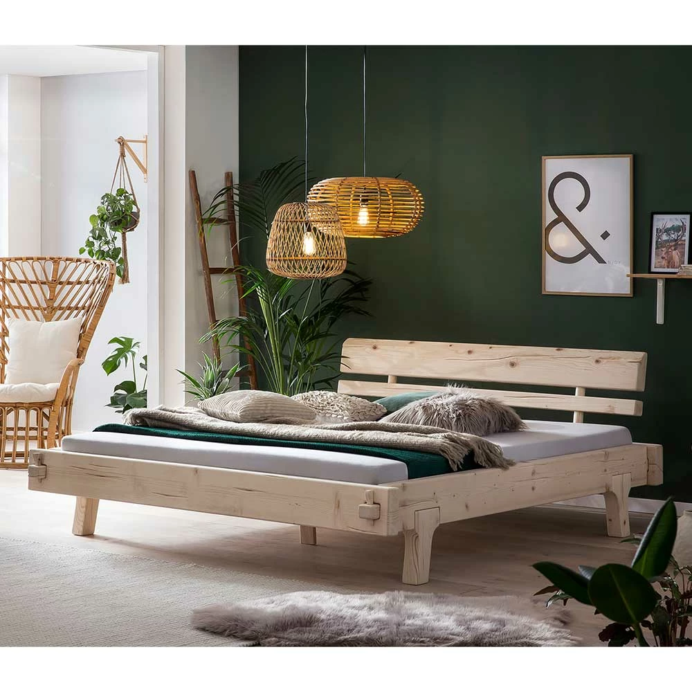 Rustikales Balkenbett Aus Fichte Massivholz - Basel - Image 2