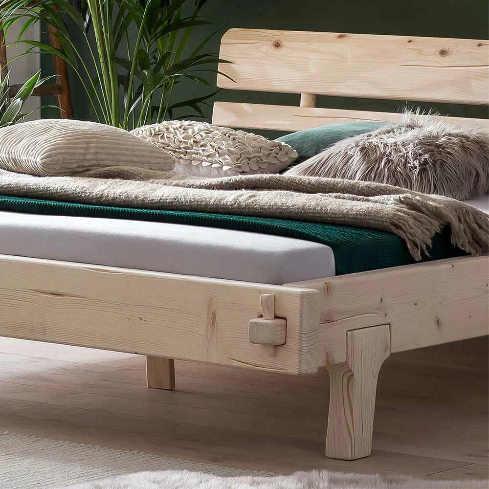 Rustikales Balkenbett Aus Fichte Massivholz - Basel - Image 3