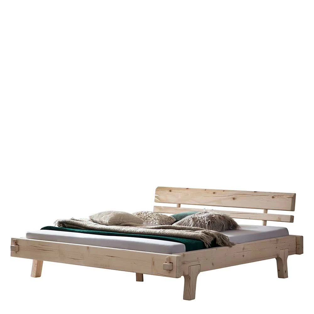 Rustikales Balkenbett Aus Fichte Massivholz - Basel