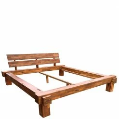 Rustikales Holz Bettgestell Aus Balken Akazie - Telik 2 Rustikales Holz Bettgestell Aus Balken Akazie - Telik -Massivholzbetten Shop rustikales holz bettgestell aus balken akazie mit antik finish telik 02