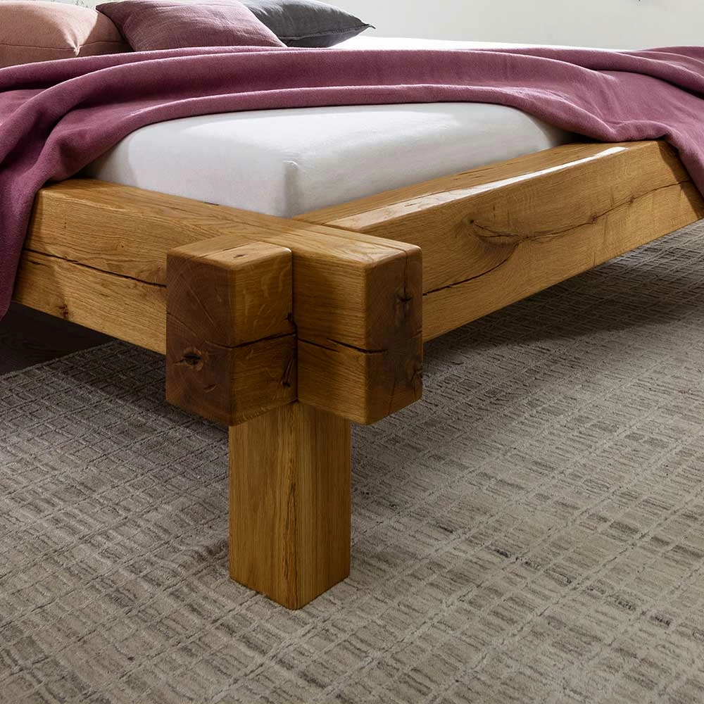 Rustikales Wildeiche Holzbett In Balken Bauweise - Gastonna - Image 3