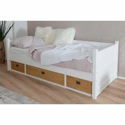 Schubkasten-Bett In Weiß & Eichefarben - Mancus