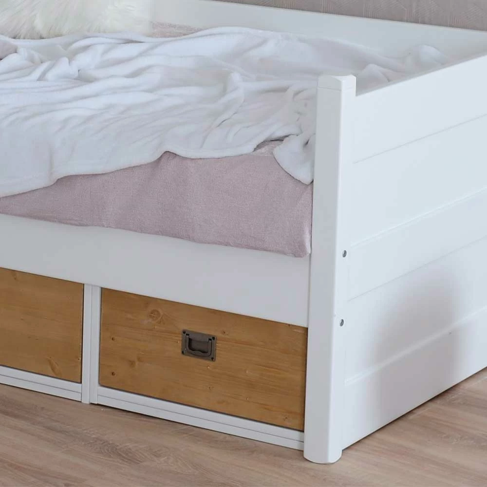 Schubkasten-Bett in Weiß & Eichefarben - Mancus Schubkasten-Bett In Weiß & Eichefarben - Mancus -Massivholzbetten Shop schubkasten bett in weiss eichefarben mit drei schubladen mancus 02