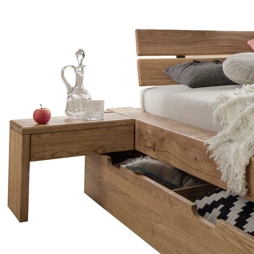 Schubkastenbett Aus Wildeiche Balken Twinn Mit 2 Nachttischen (dreiteilig) - Image 4