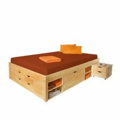 Schubladenbett Oladrios Aus Kiefer Massiv (dreiteilig)