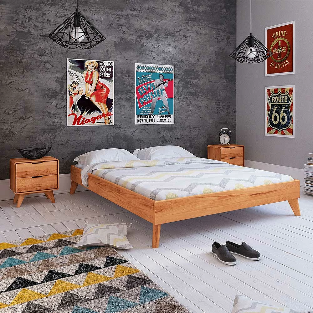 Set Doppelbett & Nachtkommoden - Junola I (dreiteilig) Set Doppelbett & Nachtkommoden - Junola I (dreiteilig) -Massivholzbetten Shop set doppelbett nachtkommoden aus kernbuche ueberlaenge 210cm junola i 01