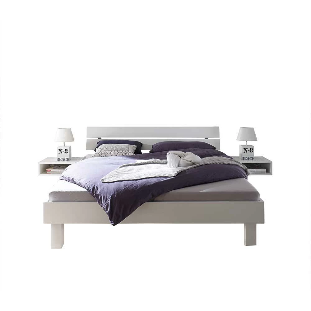 Set Doppelbettgestell & Nachtkonsolen - Andryas (dreiteilig) Set Doppelbettgestell & Nachtkonsolen - Andryas (dreiteilig) -Massivholzbetten Shop set doppelbettgestell nachtkonsolen aus buche in weiss andryas f