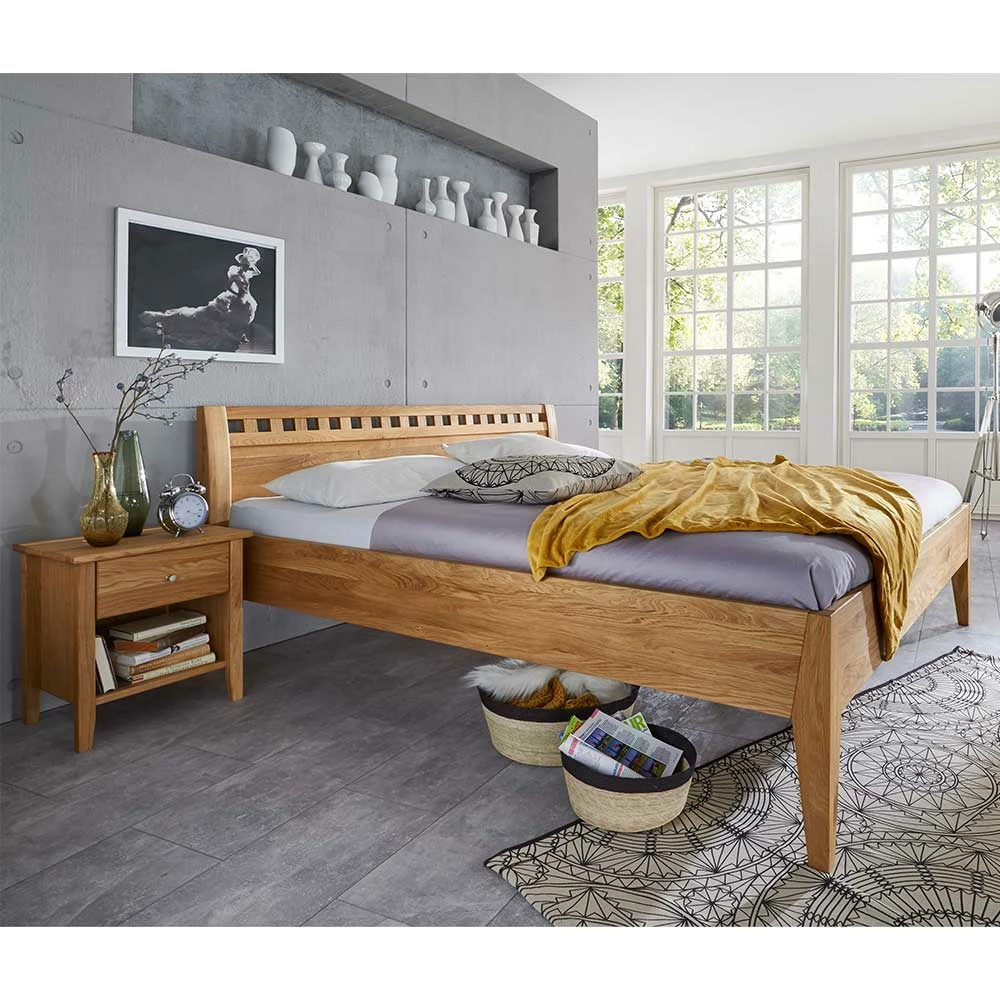Set Holzbett mit Nachttischen - Genevo (dreiteilig) Set Holzbett Mit Nachttischen - Genevo (dreiteilig) -Massivholzbetten Shop set holzbett mit nachttischen aus wildeiche stabverleimt genevo 01