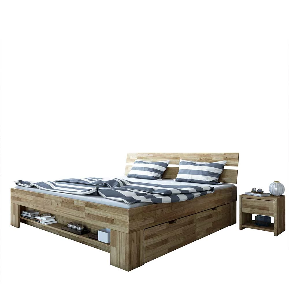 Stauraumbett & Nachtkommoden - Aktemus (dreiteilig) Stauraumbett & Nachtkommoden - Aktemus (dreiteilig) -Massivholzbetten Shop stauraumbett nachtkommoden aus wildeiche massivholz aktemus f
