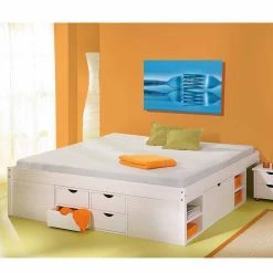 Stauraumbett Nanini In Weiß -Massivholzbetten Shop stauraumbett weiss nachttischen nanini 05