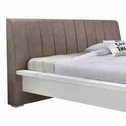 Teilmassives Doppelbett In Weiß Pinie Classico Mit Kopfteil Braun Gepolstert -Massivholzbetten Shop teilmassives doppelbett in weiss pinie mit kopfteil braun gepolstert classico 02