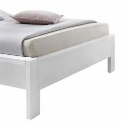 Teilmassives Doppelbett In Weiß Pinie Classico Mit Kopfteil Braun Gepolstert -Massivholzbetten Shop teilmassives doppelbett in weiss pinie mit kopfteil braun gepolstert classico 03