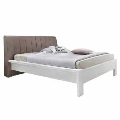 Teilmassives Doppelbett In Weiß Pinie Classico Mit Kopfteil Braun Gepolstert