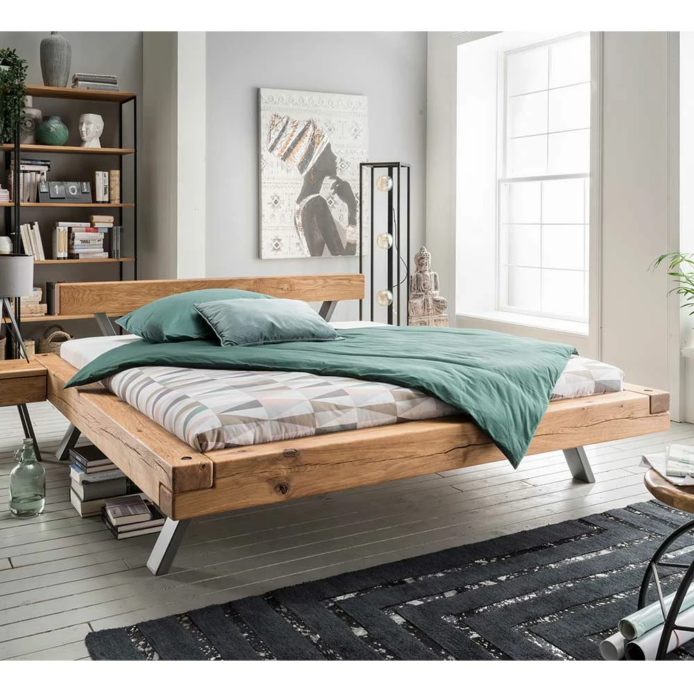 Topp Industry Doppelbett mit Wildeiche Balken - Haveling Topp Industry Doppelbett Mit Wildeiche Balken - Haveling -Massivholzbetten Shop topp industry doppelbett mit wildeiche balken metallelementen haveling 01