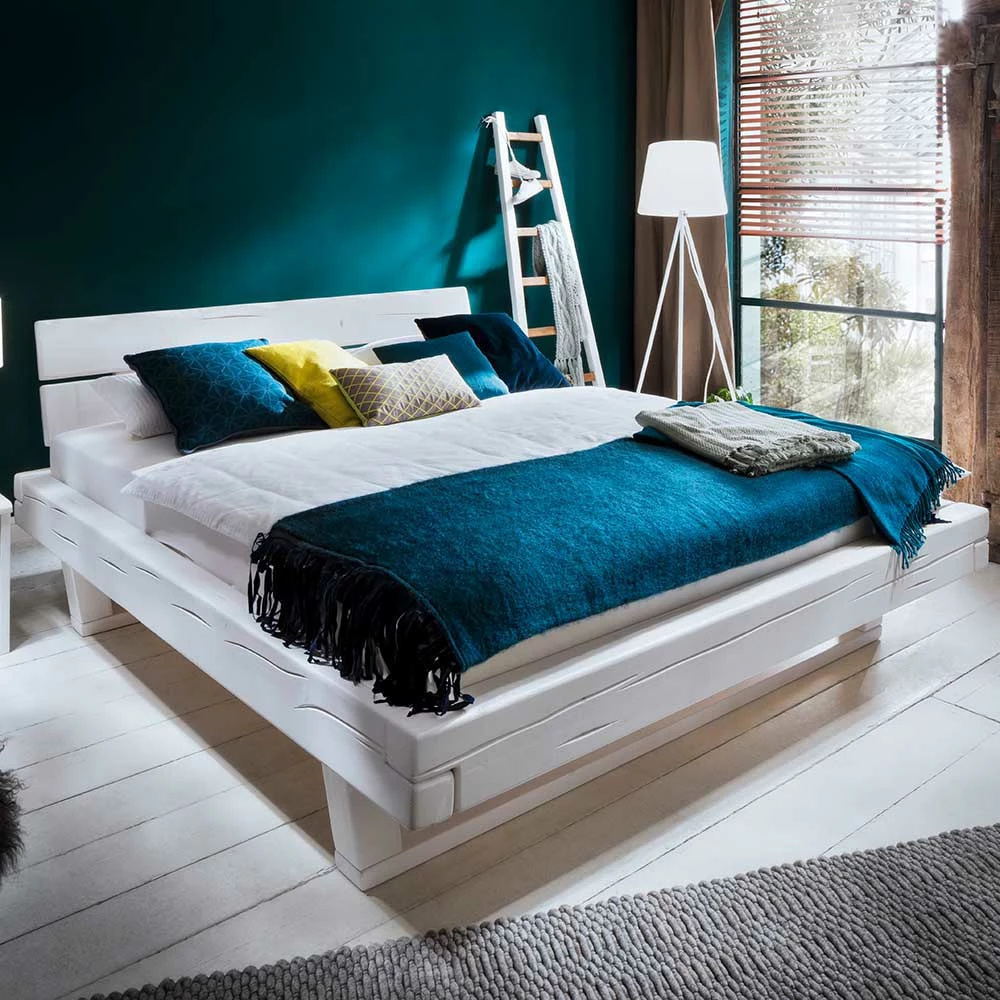 Weiß Lasiertes Balkenbett Aus Fichte - Starfish