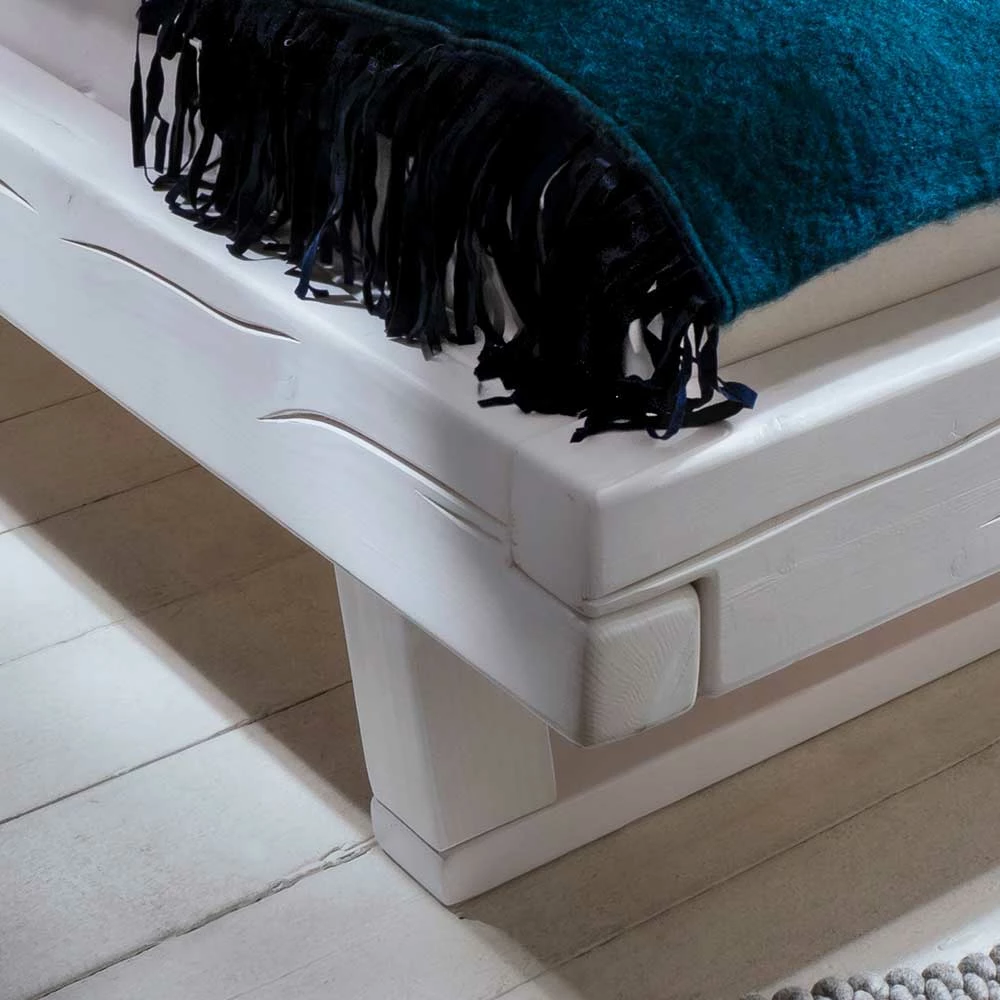 Weiß Lasiertes Balkenbett Aus Fichte - Starfish - Image 2