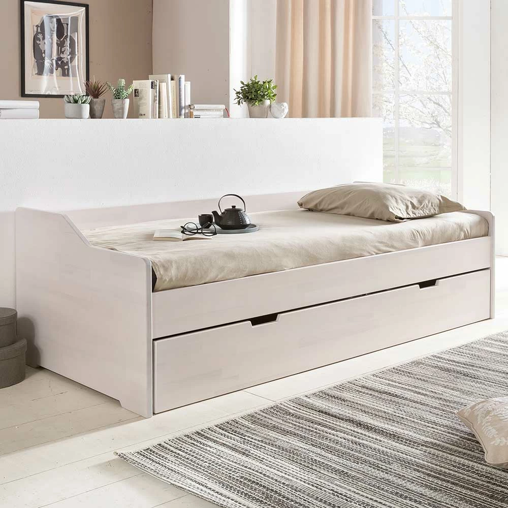 Weißes Ausziehbett Aus Kernbuche Sylvester In 90x200 Cm - Image 3