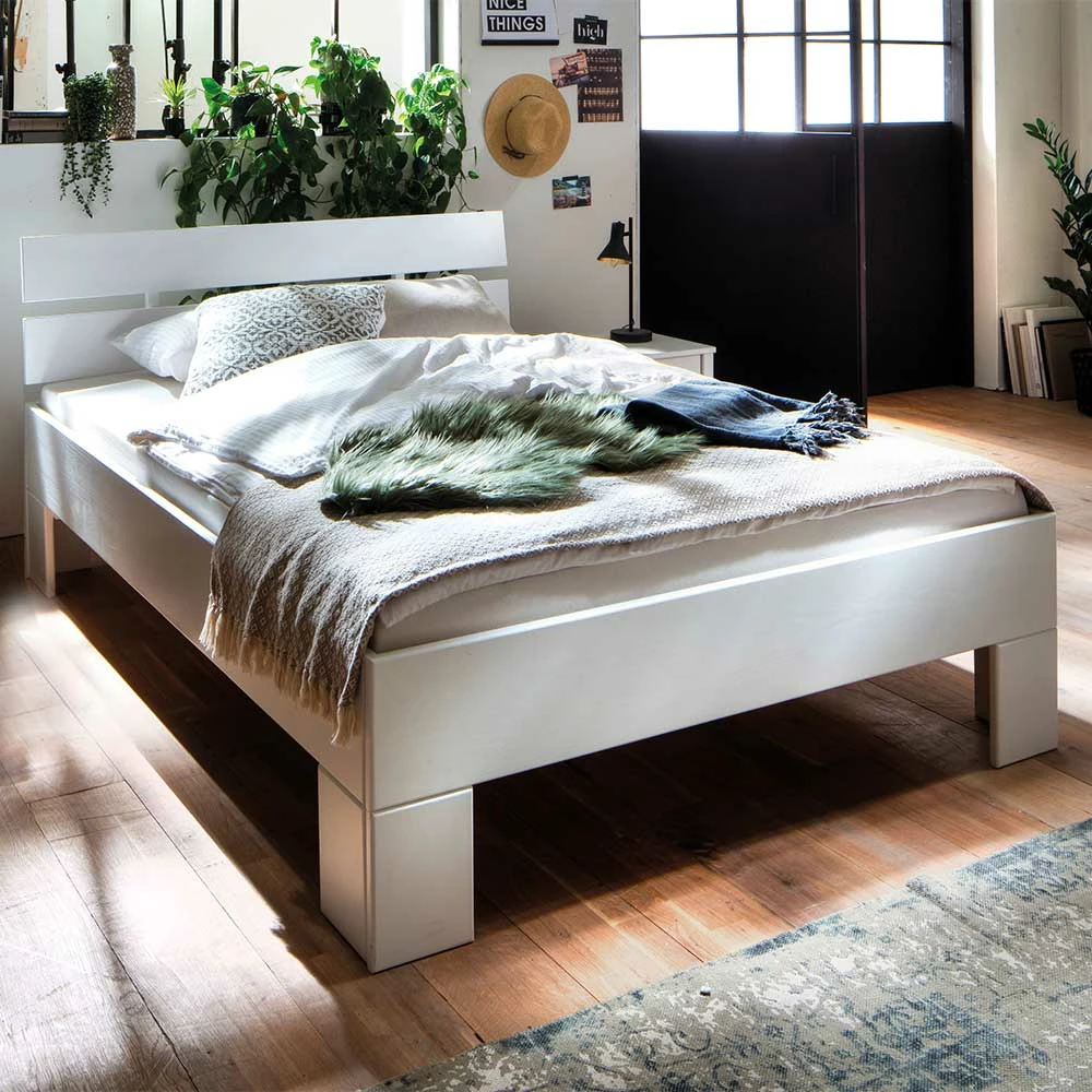 Weißes Bettgestell aus Fichte Massivholz - Snoudy Weißes Bettgestell Aus Fichte Massivholz - Snoudy -Massivholzbetten Shop weisses bettgestell aus fichte massivholz optional mit bettkasten snoudy 04