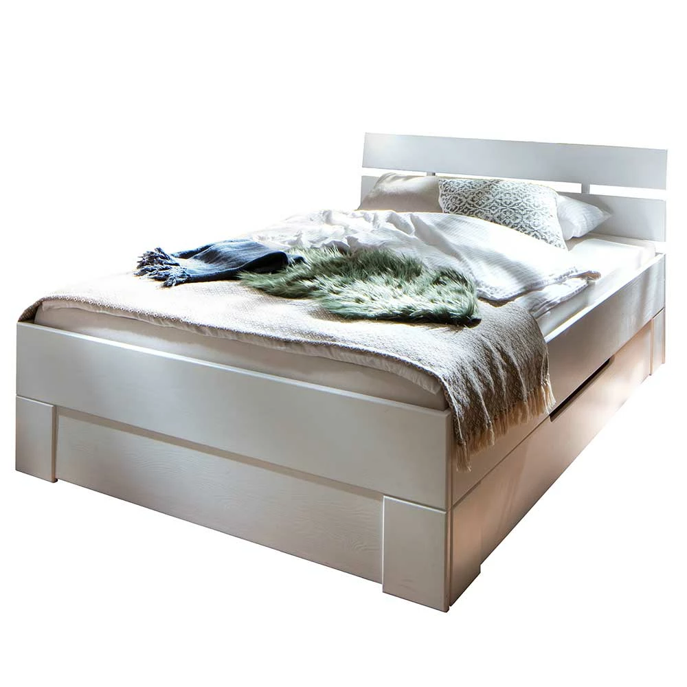 Weißes Bettgestell aus Fichte Massivholz - Snoudy Weißes Bettgestell Aus Fichte Massivholz - Snoudy -Massivholzbetten Shop weisses bettgestell aus fichte massivholz optional mit bettkasten snoudy 05