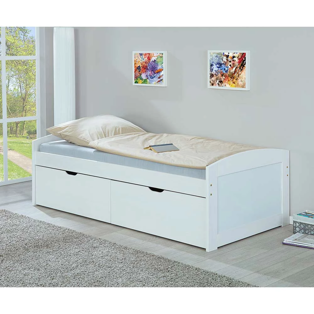 Weißes Bettgestell Mit Zwei Großen Schubladen - Kumaria - Image 3