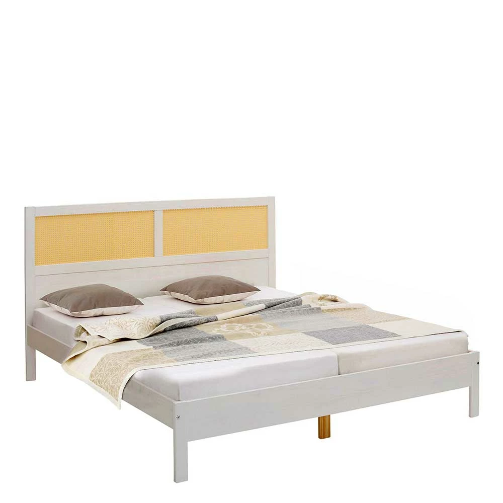 Weißes Designbett mit Wiener Geflecht - Matthias Weißes Designbett Mit Wiener Geflecht - Matthias -Massivholzbetten Shop weisses designbett mit wiener geflecht aus rattan natur matthias 01