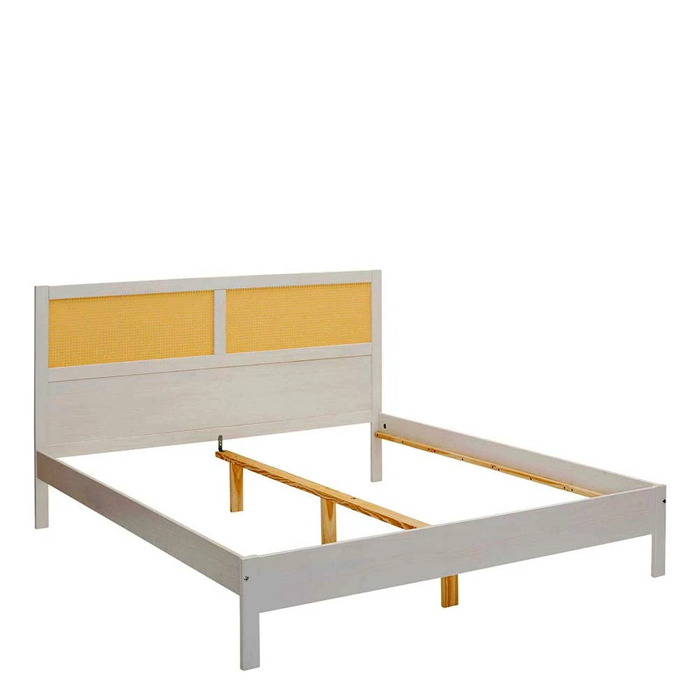 Weißes Designbett mit Wiener Geflecht - Matthias Weißes Designbett Mit Wiener Geflecht - Matthias -Massivholzbetten Shop weisses designbett mit wiener geflecht aus rattan natur matthias 03