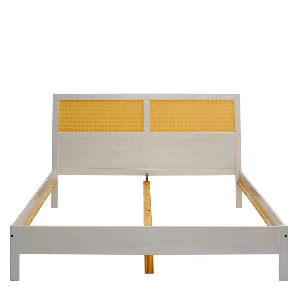 Weißes Designbett mit Wiener Geflecht - Matthias Weißes Designbett Mit Wiener Geflecht - Matthias -Massivholzbetten Shop weisses designbett mit wiener geflecht aus rattan natur matthias 04