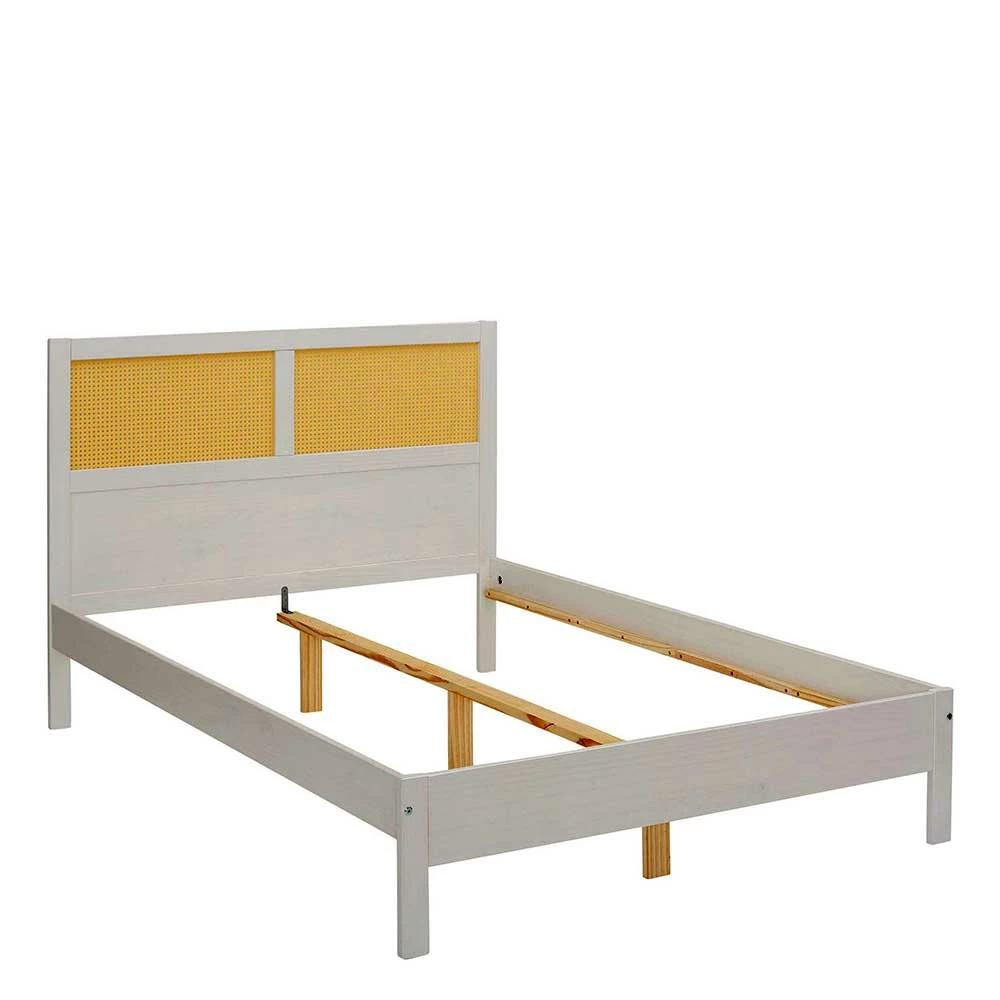 Weißes Designbett mit Wiener Geflecht - Matthias Weißes Designbett Mit Wiener Geflecht - Matthias -Massivholzbetten Shop weisses designbett mit wiener geflecht aus rattan natur matthias f