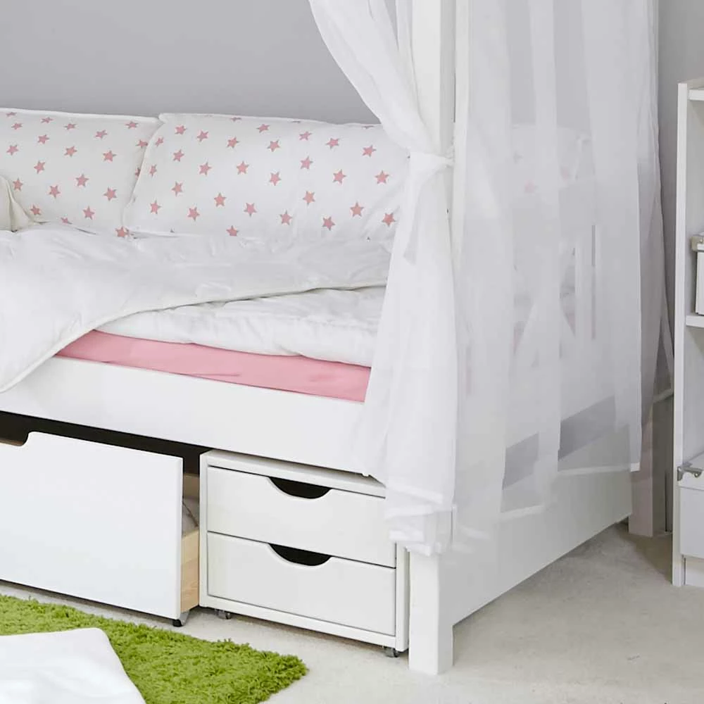 Weißes Himmelbett Sash aus Kiefer Massivholz Weißes Himmelbett Sash Aus Kiefer Massivholz -Massivholzbetten Shop weisses himmelbett aus kiefer massivholz und rosa sternen sash 02