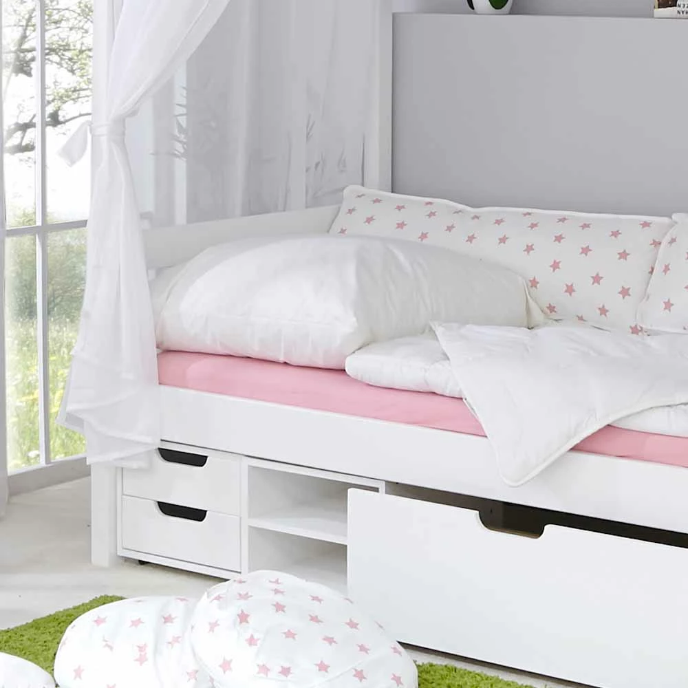 Weißes Himmelbett Sash aus Kiefer Massivholz Weißes Himmelbett Sash Aus Kiefer Massivholz -Massivholzbetten Shop weisses himmelbett aus kiefer massivholz und rosa sternen sash 03