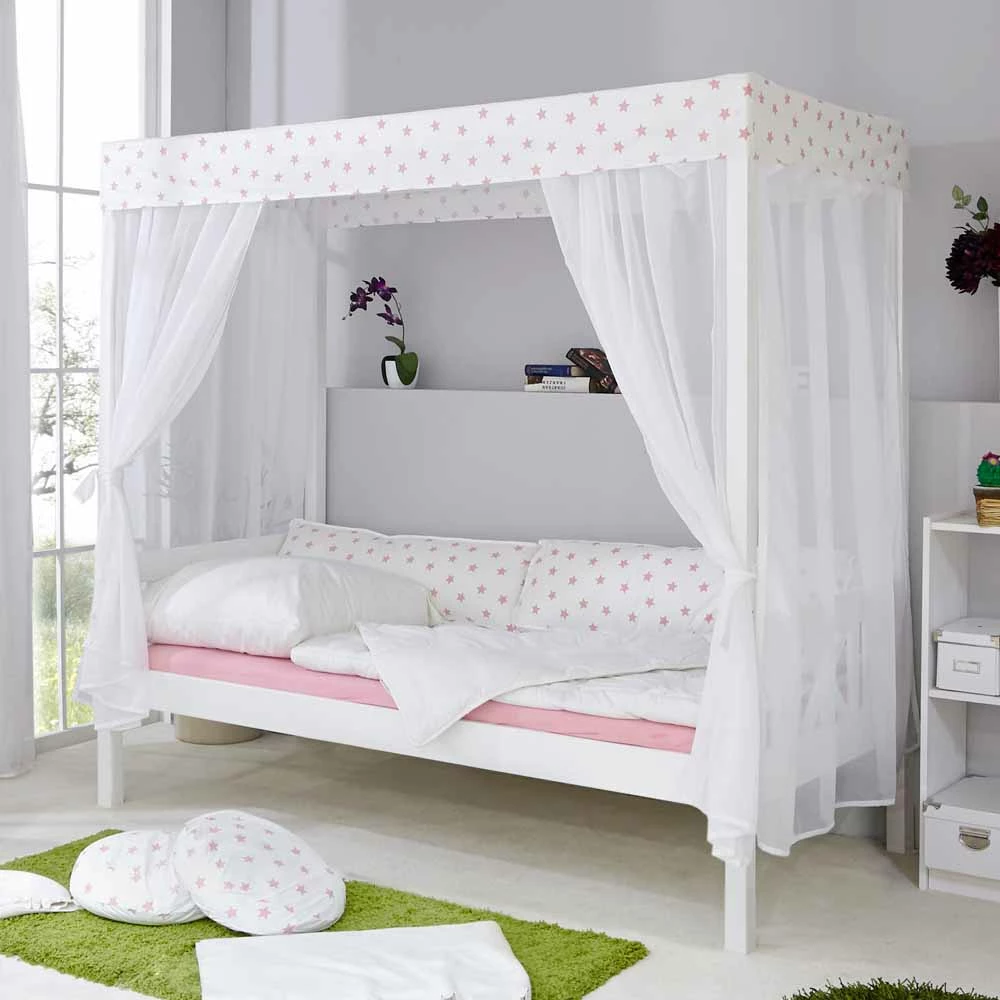 Weißes Himmelbett Sash aus Kiefer Massivholz Weißes Himmelbett Sash Aus Kiefer Massivholz -Massivholzbetten Shop weisses himmelbett aus kiefer massivholz und rosa sternen sash 06