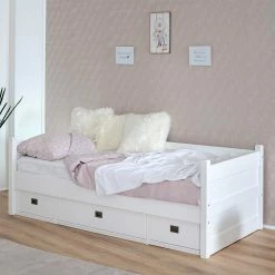 Weißes Kojenbett 90x200 Mit 3 Schubladen - Eicando