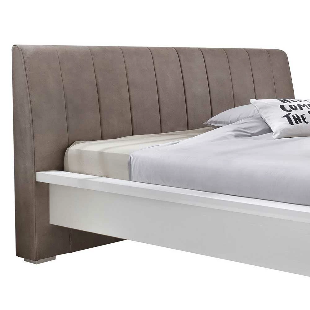 Weißes Komfortbett aus Pinie teilmassiv Medias mit Polsterkopfteil Braun Weißes Komfortbett Aus Pinie Teilmassiv Medias Mit Polsterkopfteil Braun -Massivholzbetten Shop weisses komfortbett aus pinie teilmassiv mit polsterkopfteil braun medias 02